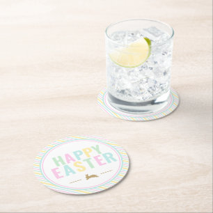 Porta-copo De Papel Redondo Felz pascoa Coelho Pastel Stripe