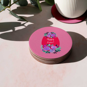 Porta-copo De Papel Redondo Felz pascoa de aquarela, ovo cor-de-rosa floral