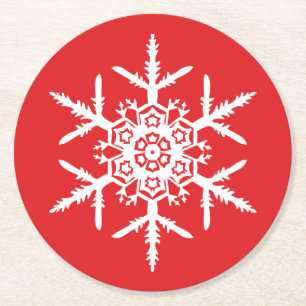 Porta-copo De Papel Redondo Feriado branco do vermelho do floco de neve