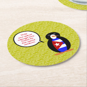 Porta-copo De Papel Redondo Feriado da Bandeira Cubana Sra. Pinguim Falando