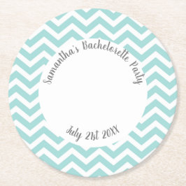 Porta-copo De Papel Redondo Festa com chevron turquesa e branco
