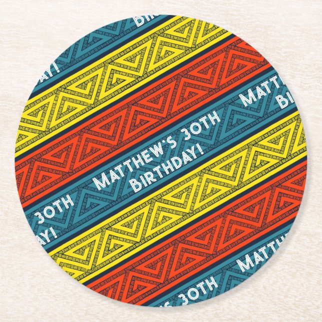 Porta-copo De Papel Redondo Festa de aniversário Azul & Vermelho - Faixa Celul (Frente)