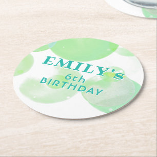 Porta-copo De Papel Redondo Festa de aniversário de bolhas verdes e azuis