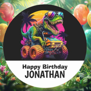 Porta-copo De Papel Redondo Festa de aniversário de Caminhão Monstro Dino-Mite