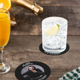 Porta-copo De Papel Redondo Festa de aniversário de fotos em branco preto