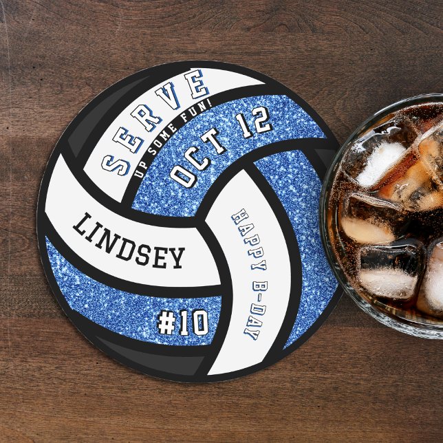 Porta-copo De Papel Redondo Festa de aniversário de Voleibol - Brilho Azul (Volleyball Birthday Party Blue Glitter Round Paper Coaster
)