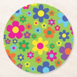 Porta-copo De Papel Redondo Festa de aniversário do Hippie Flower Kid