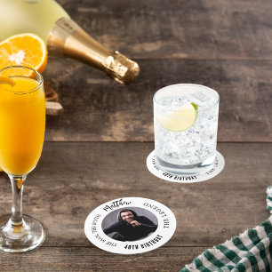 Porta-copo De Papel Redondo Festa de aniversário preto branco com foto da lend