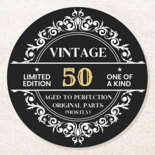 Porta-copo De Papel Redondo Festa de Aniversário Vintage Preto Branco e Dourad