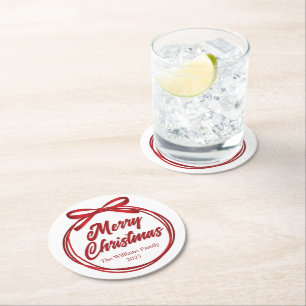 Porta-copo De Papel Redondo Festa de Arco Red Ribbon com Script de Natal Chic