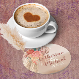 Porta-copo De Papel Redondo Festa de casamento Chic Pampas Grass Terracotta Bo