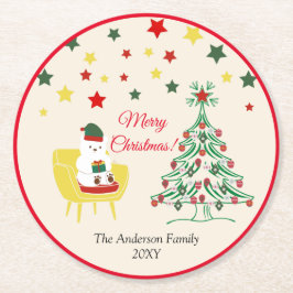 Porta-copo De Papel Redondo Festa de Férias da Árvore Branca Feliz Natal