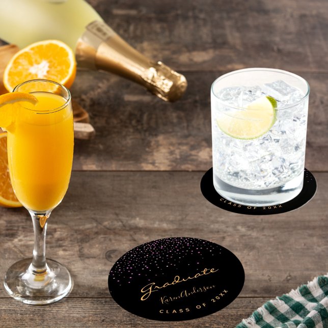 Porta-copo De Papel Redondo Festa de formatura formando preto - roxo (Criador carregado)