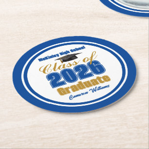 Porta-copo De Papel Redondo Festa de Graduação da Turma de 2026 Royal Blue Gol