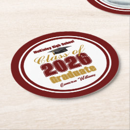 Porta-copo De Papel Redondo Festa de Graduação Marrom Dourado Turma de 2026