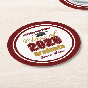 Porta-copo De Papel Redondo Festa de Graduação Marrom Dourado Turma de 2026
