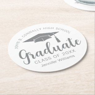 Porta-copo De Papel Redondo Festa de Graduação Personalizada Chic Prata Cinza
