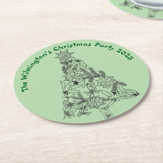 Porta-copo De Papel Redondo Festa de Natal da Árvore Verde Estiva (Angulado)