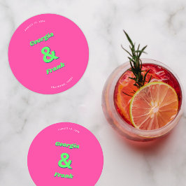 Porta-copo De Papel Redondo Festa de noivado rosa e verde ou casamento