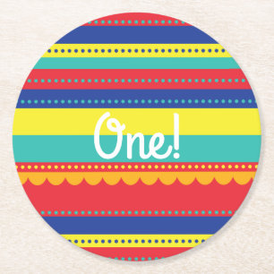 Porta-copo De Papel Redondo Festa de primeiro aniversario Colorida Cólito de B
