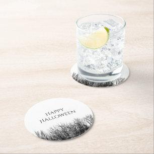 Porta-copo De Papel Redondo Festa do Dia das Bruxas de Florestas Góticas Branc