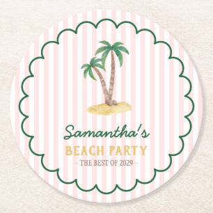 Porta-copo De Papel Redondo Festa Green Baby Pink Stripes Palm Beach