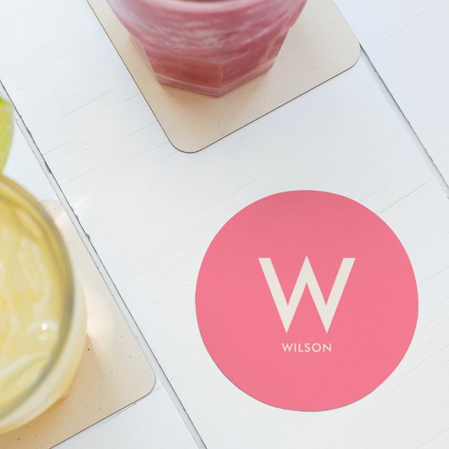 Porta-copo De Papel Redondo Festa Pessoal Monograma Rosa (Criador carregado)