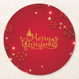 Porta-copo De Papel Redondo Festive Red and Gold Christmas Stickers