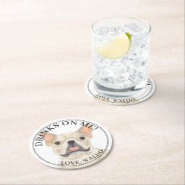 Porta-copo De Papel Redondo Filhote de Bulldog Francês Personalizado Creme Beg