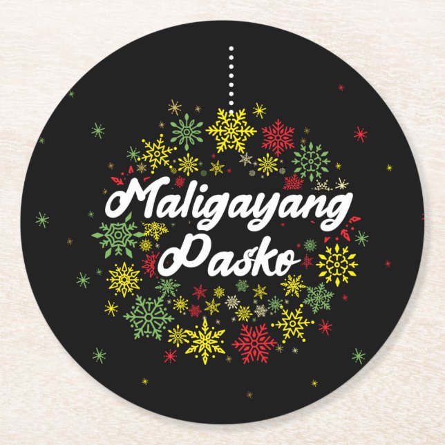 Porta-copo De Papel Redondo Filipinas Natal Maligayang Pasko Snowflakes (Frente)