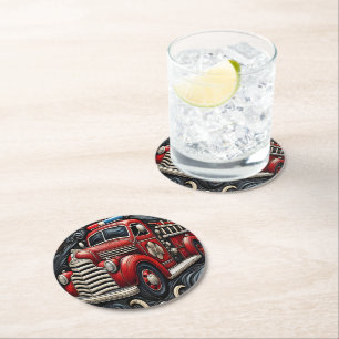 Porta-copo De Papel Redondo Fire Truck Art em couro