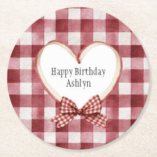 Porta-copo De Papel Redondo Fita de Coração Branco Vermelho Burgundy Aniversár