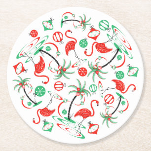 Porta-copo De Papel Redondo Flamingo Vermelho de Natal Multi rodado