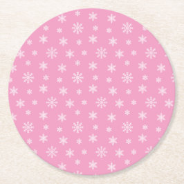 Porta-copo De Papel Redondo Flocos de neve brancos de Natal cor-de-rosa modern