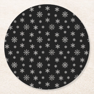 Porta-copo De Papel Redondo Flocos de neve brancos de Natal preto