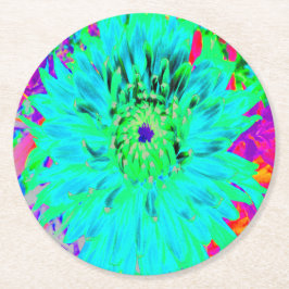 Porta-copo De Papel Redondo Flor de Dália Decorativa Abstrata Aqua