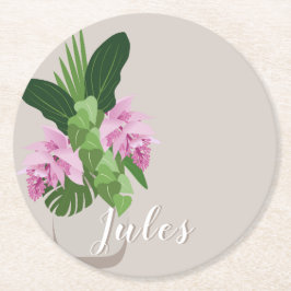 Porta-copo De Papel Redondo Flor rosa Tropical Medinilla em nome de Beige Vase