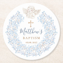 Floral Blue Baby Angel Cross Baptism