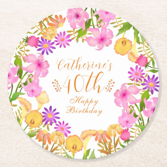 Porta-copo De Papel Redondo Floral Garden White (Frente)