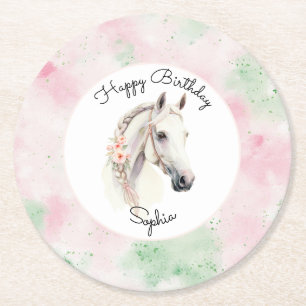 Porta-copo De Papel Redondo Floral Rosa Menta Cavalo Branco Aniversário