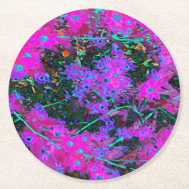 Porta-copo De Papel Redondo Flores bonito, cor-de-rosa-quente, magenta e azul-