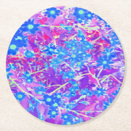 Porta-copo De Papel Redondo Flores bonito de Azul Violeta e Verde limão