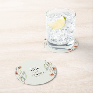 Porta-copo De Papel Redondo Flores de Aquarela Pastel Verde