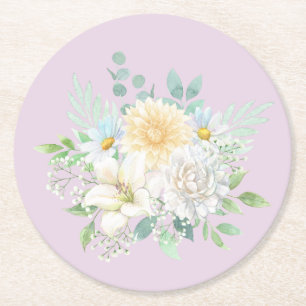 Porta-copo De Papel Redondo Flores De Jardim Floral De Aquarela Pastel Elegant
