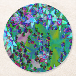 Porta-copo De Papel Redondo Flores-Sedum Sucultas em Aqua, Roxo e Azul