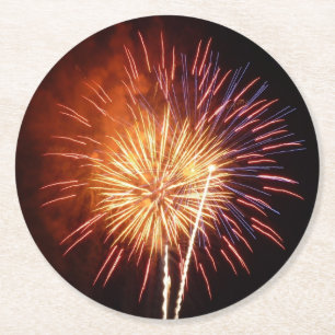 Porta-copo De Papel Redondo Fogos de artifício vermelho, branco e azul I Patri