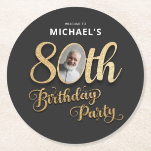 Porta-copo De Papel Redondo Foil Dourado Preto Foto Personalizada Aniversário 