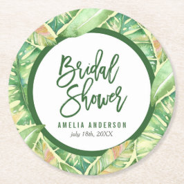 Porta-copo De Papel Redondo Folhas de Aquarela Verde de Chá de panela Tropical