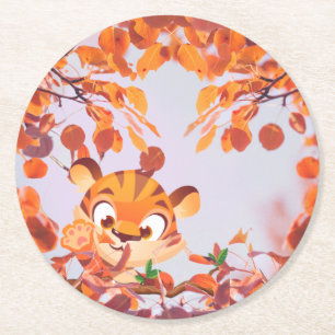 Porta-copo De Papel Redondo Folhas de dentro Tigre no Céu Lavanda