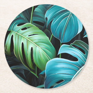 Porta-copo De Papel Redondo Folhas de Monstera Botânica Folhagem Tropical da S